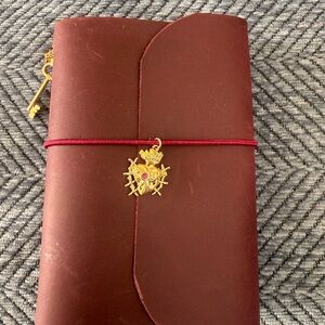 leather wine red passport cover w/ Gold charms Louis Carmen inspired